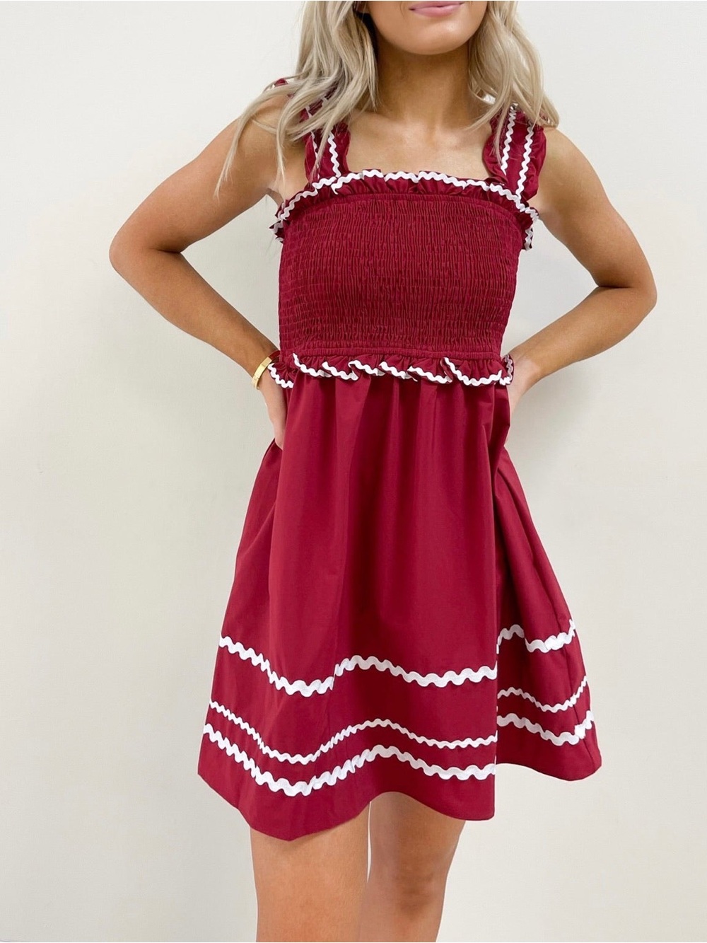 TCEC Burgundy Mini Dress with White Trim